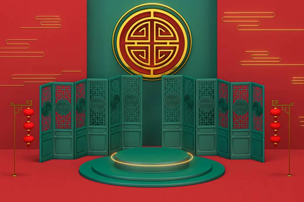 Fundal Decorativ Chinezesc Elemente Prosperitate Redare Desen Digital Calculator — Fotografie, imagine de stoc