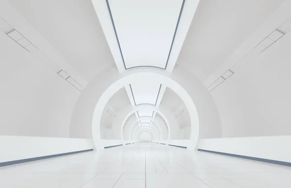 Witte Sci Tunnel Lege Ronde Kamer Weergave Digitale Computertekening — Stockfoto