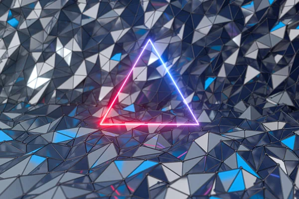 Leuchtrahmen Mit Dreieckigem Metallhintergrund Rendering Digitale Computerzeichnung — Stockfoto