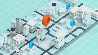 3D şehir cep telefonunda konum şifreli, 3D görüntüleme.