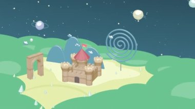 Vahşi doğadaki çizgi film şatosu, çizgi film tarzı..