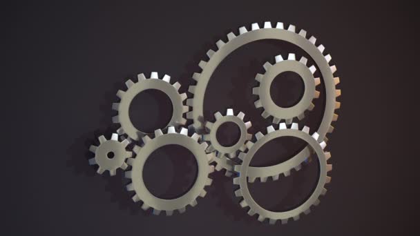 Rotation of mechanical gears, metallic parts, 3d rendering. — Stock Video