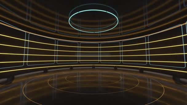 创造性圆形房间的轮圈旋转，空的演示室，3D渲染. — 图库视频影像