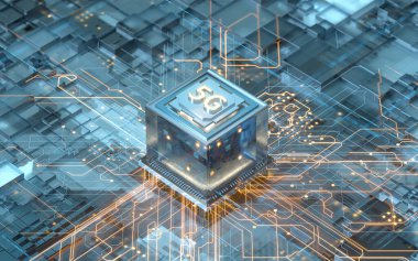 Devre panosu 5G büyük veri konsepti, 3D görüntüleme. Bilgisayar dijital çizimi.