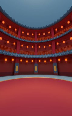 Antik yuvarlak ev, Çin klasik yuvarlak evi, 3 boyutlu tasarım. Bilgisayar dijital çizimi.