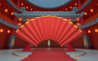 Klasik Çin arkaplanlı, 3 boyutlu pervane. Çevirisi: Kutsama. Bilgisayar dijital çizimi.