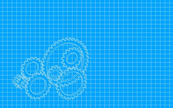 Gear Design Blueprint Style Grid Pattern Raster Illustration Computer Digital — Stock Photo, Image