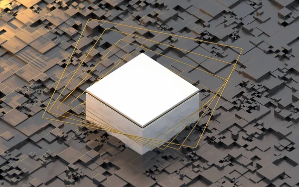 Prázdná Fáze Kostky Blokovým Vzorem Pozadí Vykreslování Digitální Kresba Počítače — Stock fotografie