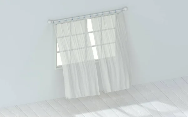 Empty Room Blowing Curtain Interior Background Rendering Computer Digital Drawing — Stock Photo, Image