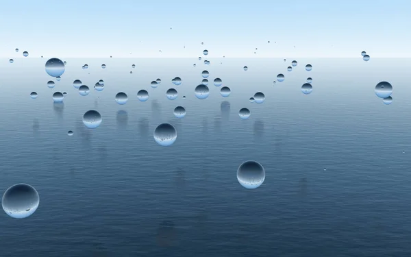 Esfera Agua Sobre Océano Tranquilo Escena Fantástica Representación Dibujo Digital —  Fotos de Stock