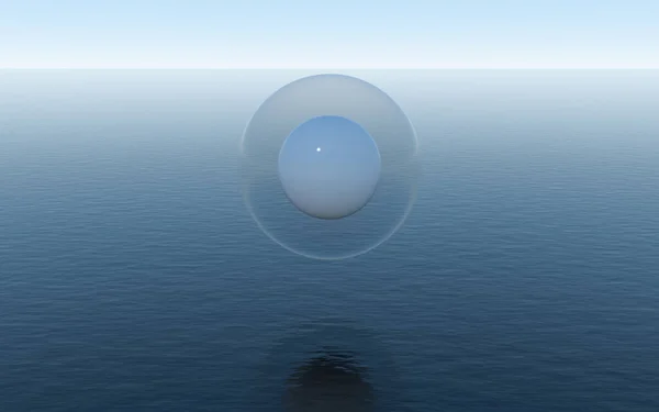 Vatten Sfär Över Lugna Havet Fantastisk Scen Rendering Digitalritning — Stockfoto