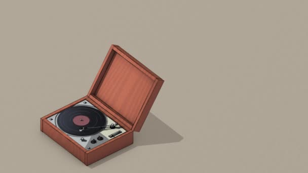 Müzik notaları havada uçuşan Retro style vinil müzik çalar. — Stok video