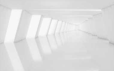 White tunnel with light from the left, 3d rendering. Computer digital drawing.