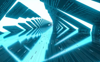 Empty tunnel with technology lines, 3d rendering. Computer digital drawing.