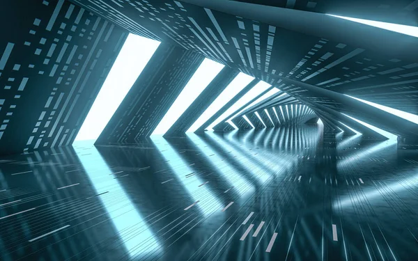 Empty Tunnel Technology Lines Rendering Computer Digital Drawing – stockfoto