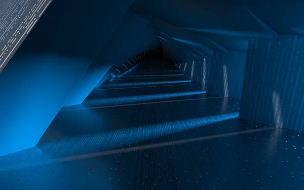 Empty tunnel with technology lines, 3d rendering. Computer digital drawing.