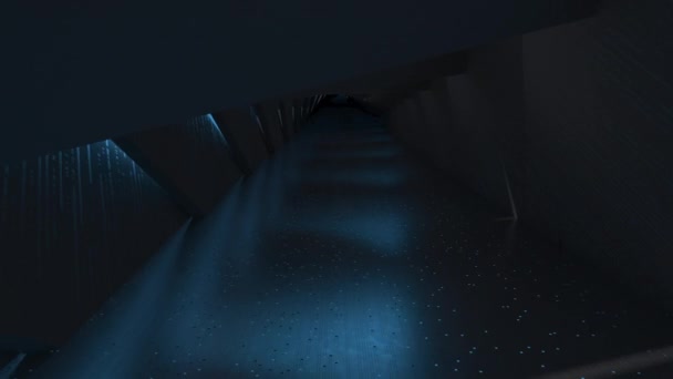 Zurück in den leeren Tunnel mit Technologie-Linien, 3D-Rendering. — Stockvideo