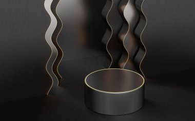 Boş ürün evresi, dalga desenli arka plan, 3 boyutlu görüntüleme. Bilgisayar dijital çizimi.