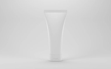 Beyaz arka planı olan boş bir kozmetik şişesi, 3 boyutlu. Bilgisayar dijital çizimi.