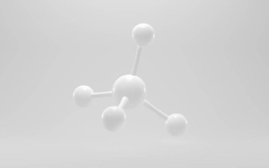Beyaz arka planı olan basit kimyasal molekül, üç boyutlu. Bilgisayar dijital çizimi.