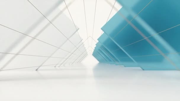 Vorwärts im Dreieckstunnel mit Würfeln an den Seiten, 3D-Rendering. — Stockvideo