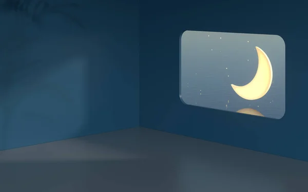 Комната Открытым Окном Луна Снаружи Рендеринг Цифровой Рисунок — стоковое фото