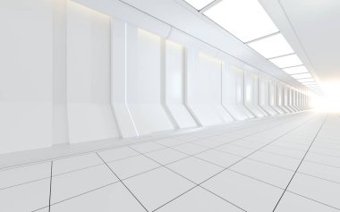 Beyaz bilim kurgu tüneli, 3D görüntüleme. Bilgisayar dijital çizimi.