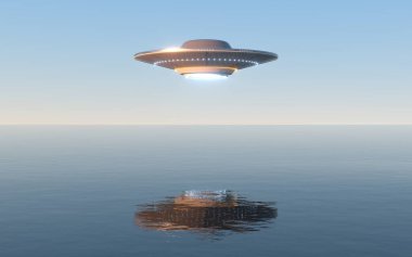 Bilim kurgu UFO uzay gemileri, 3D görüntüleme. Bilgisayar dijital çizimi.