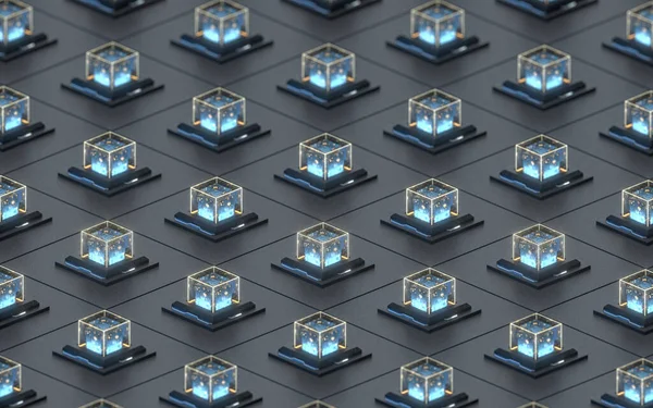 創造的な電子結晶キューブ 3Dレンダリング コンピュータ デジタル ドローイング — ストック写真
