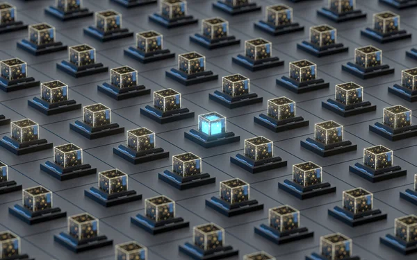 Kreative Elektronik Kristallwürfel Rendering Digitale Computerzeichnung — Stockfoto