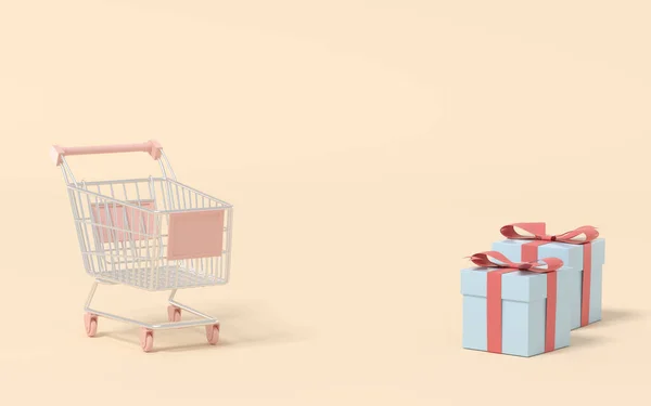 Shopping Cart Present Box Rendering Computer Digital Drawing — Stock Photo, Image