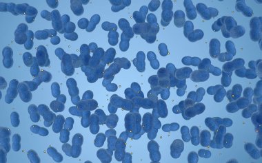 Beyaz arka planı olan büyük mikrop grupları, üç boyutlu görüntüleme. Bilgisayar dijital çizimi.