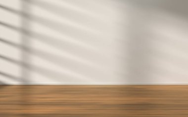 Beyaz arka planı olan boş bir oda, 3 boyutlu görüntüleme. Bilgisayar dijital çizimi.