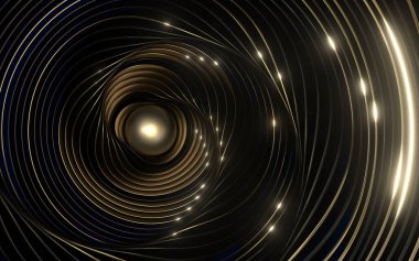 Siyah arkaplanlı dalgalı kıvrımlar, 3D görüntüleme. Bilgisayar dijital çizimi.