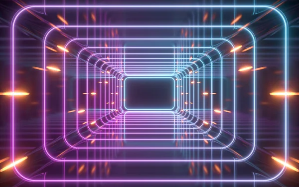 Tunnel Neon Licht Met Zwarte Achtergrond Rendering Digitale Computertekening — Stockfoto
