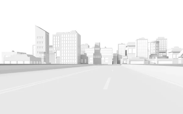 Αστική Οδική Και Ψηφιακή Πόλη Μοντέλο Απόδοση Ψηφιακό Σχέδιο Υπολογιστή — Φωτογραφία Αρχείου