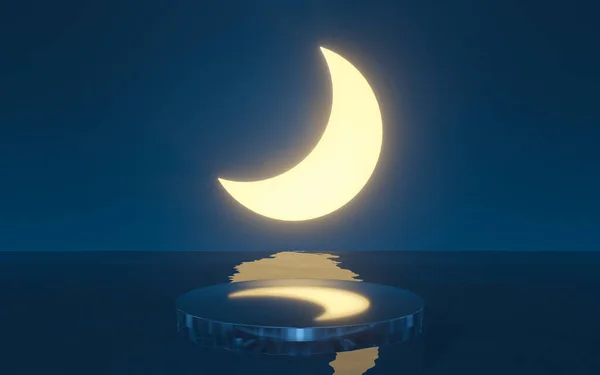 Nouvelle Lune Avec Réflexion Sur Eau Rendu Dessin Numérique Informatique — Photo