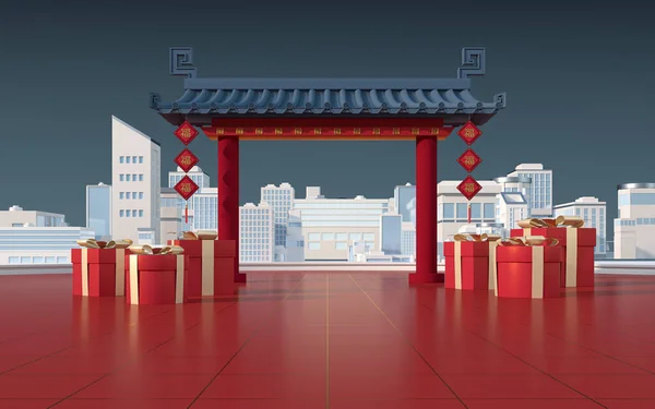 Kiinan Portti Valkoinen Malli Kaupunki Kääntää Siunaus Renderöinti Tietokoneen Digitaalinen — kuvapankkivalokuva