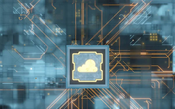 Chip Und Cloud Computing Fach Naturwissenschaften Und Technik Rendering Digitale — Stockfoto