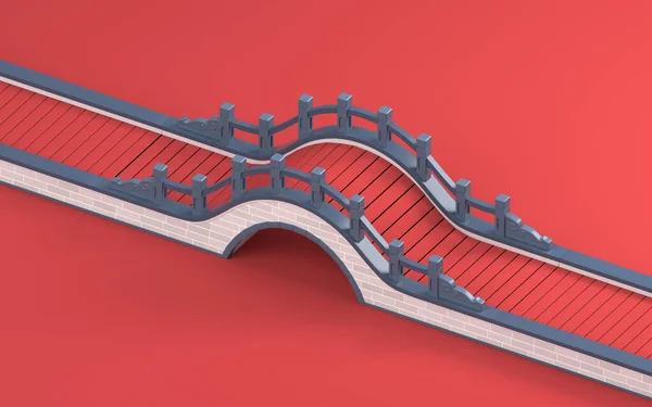 Міст Китайського Стилю Червоним Фоном Рендеринг Цифровий Комп Ютерний Малюнок — стокове фото