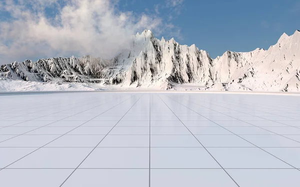 Sněžné Hory Prázdným Podlahovým Pozadím Vykreslování Digitální Kresba Počítače — Stock fotografie