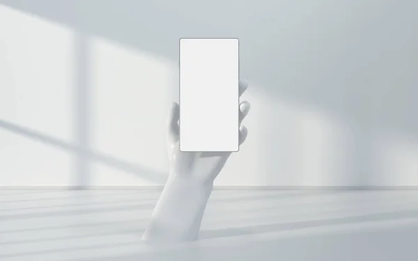 Hand Mobiel Met Witte Achtergrond Rendering Digitale Computertekening — Stockfoto