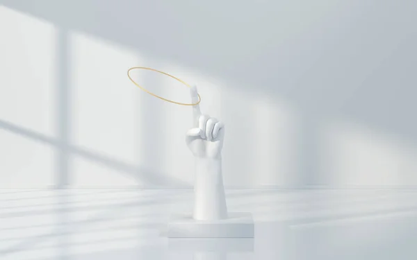 Handskulptur Med Vit Bakgrund Återgivning Digitalritning — Stockfoto