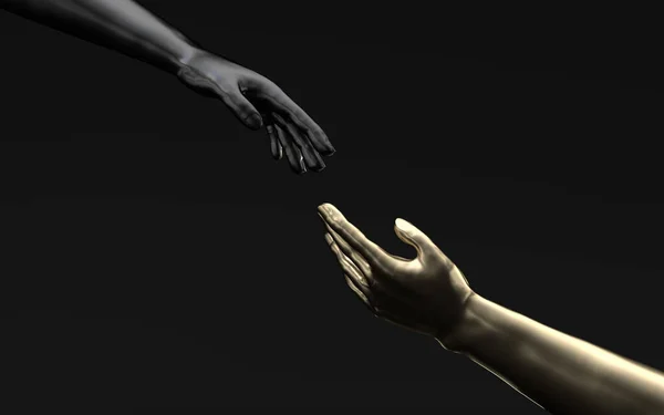 Hand sculpture with black background, 3d rendering. Computer digital drawing.