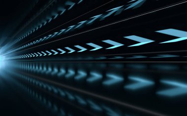 Neon, tünel arkaplanlı, 3D görüntülü. Bilgisayar dijital çizimi.