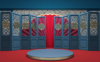 Çin usulü boş oda, 3D görüntüleme. Bilgisayar dijital çizimi.