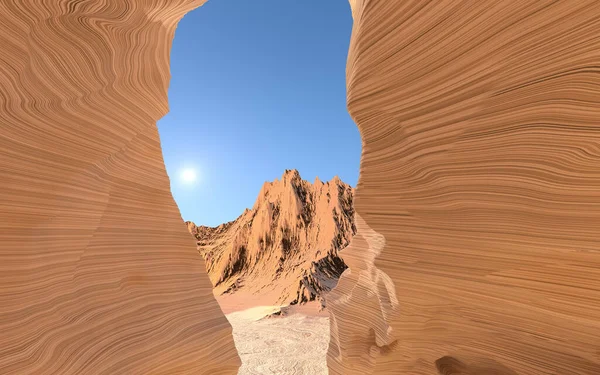 狭い岩の峡谷 渓谷の風景 3Dレンダリング コンピュータ デジタル ドローイング — ストック写真