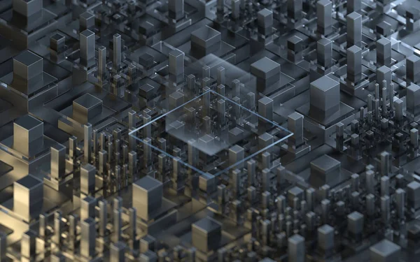 Siyah Arka Planı Olan Teknolojik Küpler Boyutlu Görüntüleme Bilgisayar Dijital — Stok fotoğraf