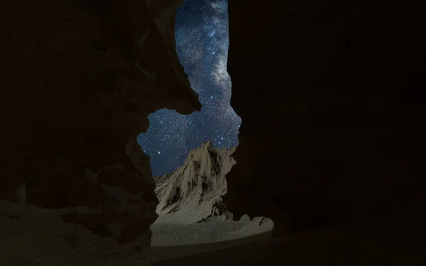 Maneira Leitosa Desfiladeiro Estreito Rocha Paisagem Vale Renderização Desenho Digital — Fotografia de Stock