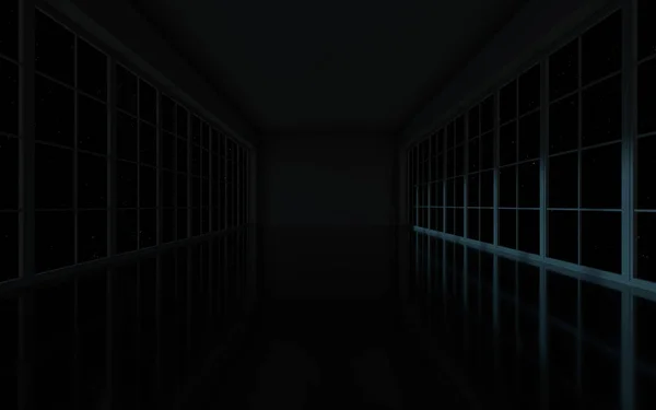 黑色空房间 3D渲染 计算机数字绘图 — 图库照片